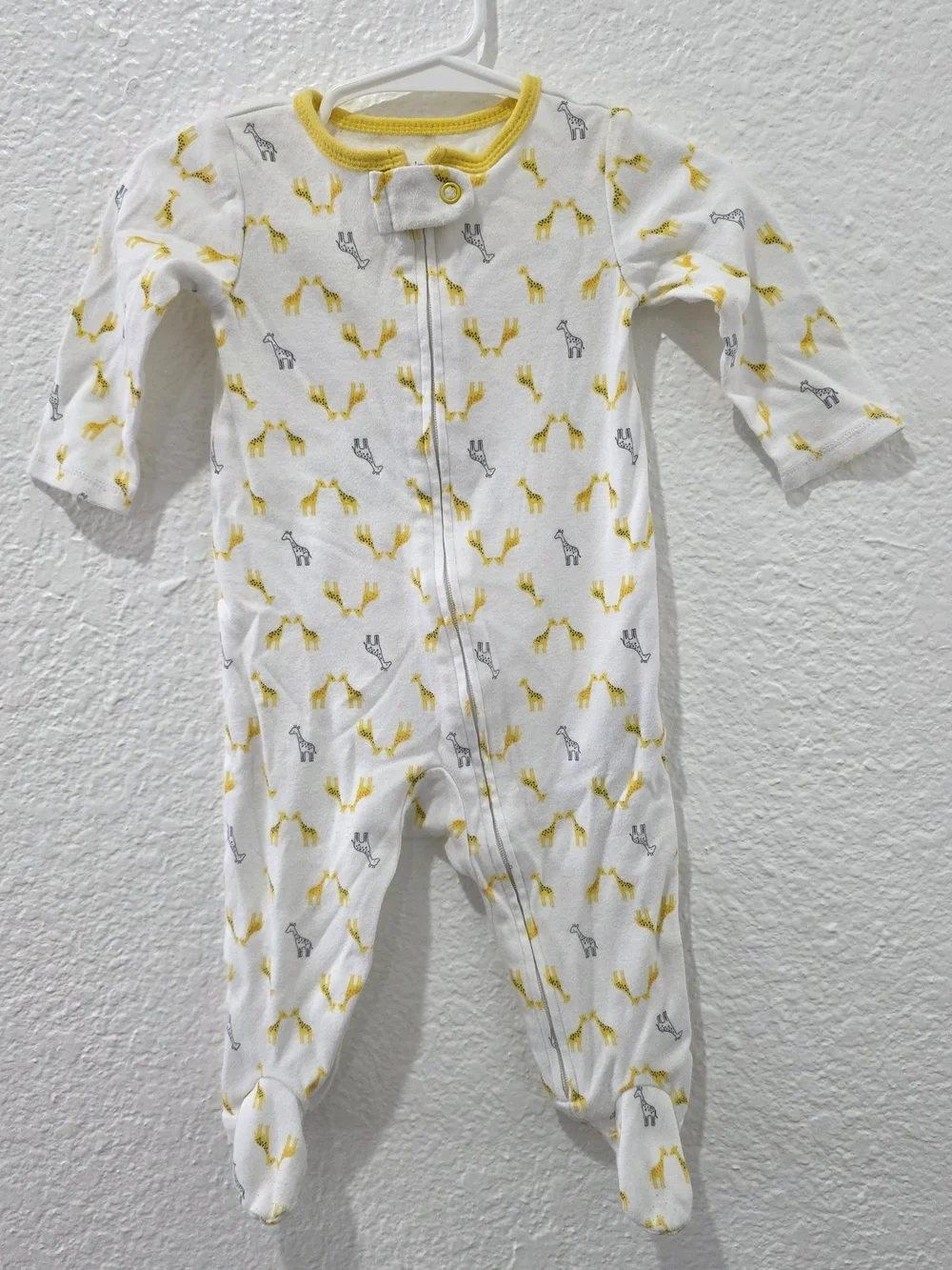 Carter's White Footed One-Piece with Yellow & Gray Giraffe Print